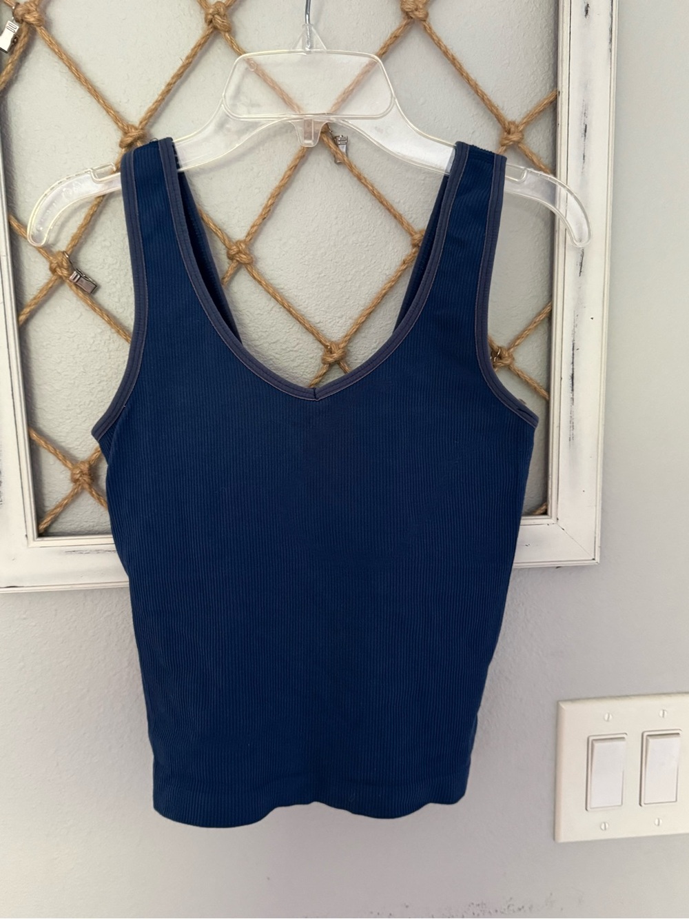 Slim Ribbed V-Neck Tank Top in Navy